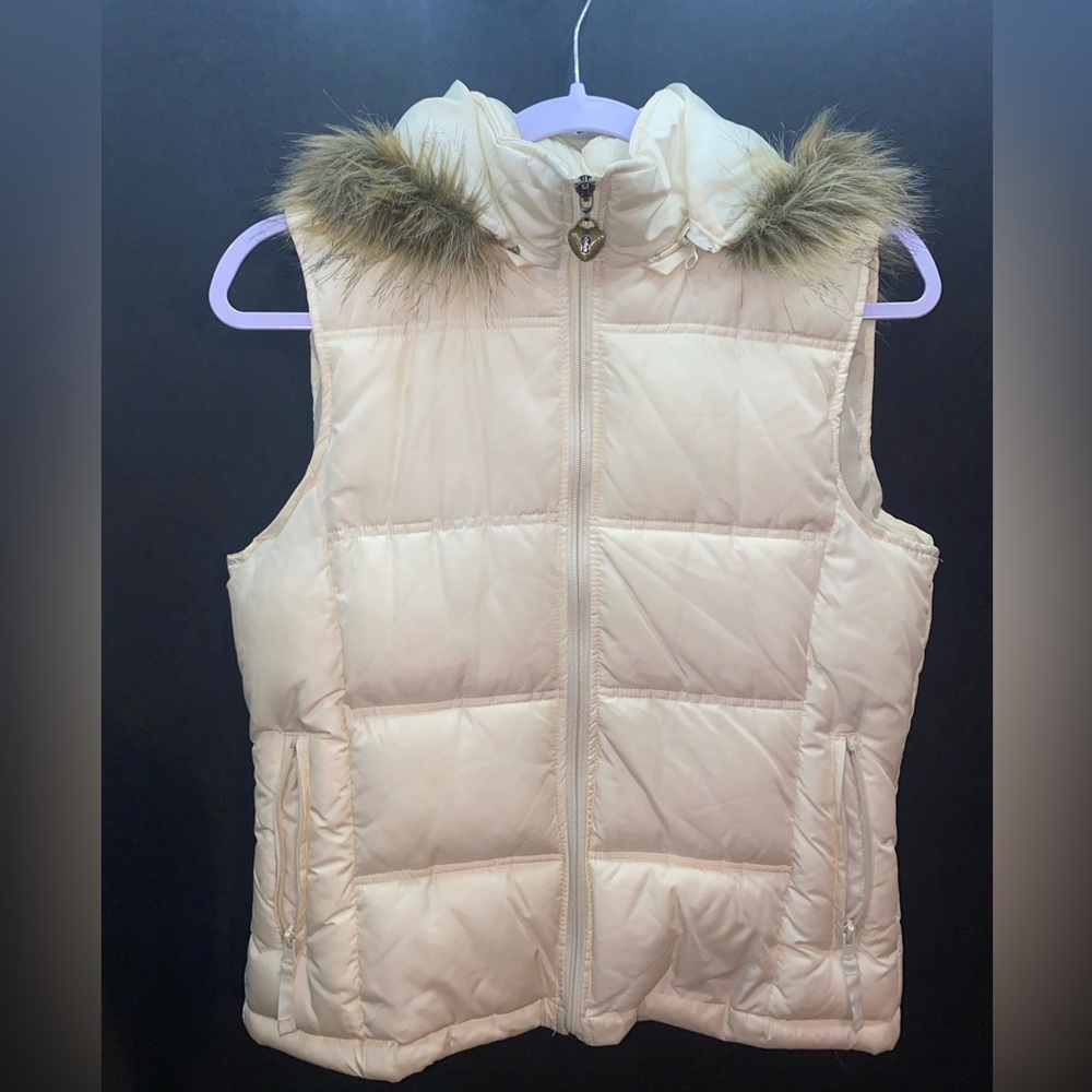 Maurices Cream Vest with Faux Fur Detail